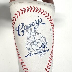 Vintage Casey's All American Baseball Can Cooler Koozie Faux Leather